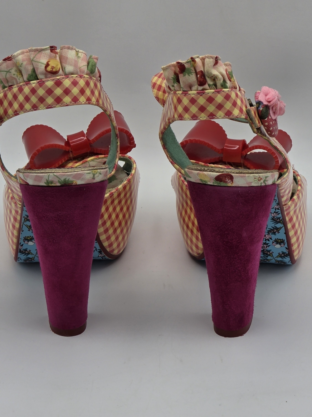 Irregular Choice Pink Gingham Bow Peep-Toe Heels - Picture 4 of 10